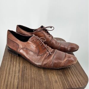 Russell & Bromley London Mens Brown Leather Cap Toe Oxford Dress Shoes Size UK 8